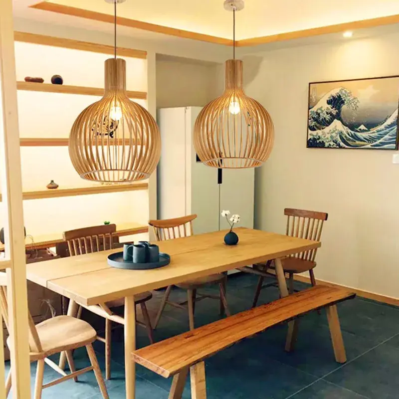 Lampu restoran pedesaan restoran kreatif, perlengkapan lampu kandang burung Tatami, lampu gantung kayu Vintage Jepang