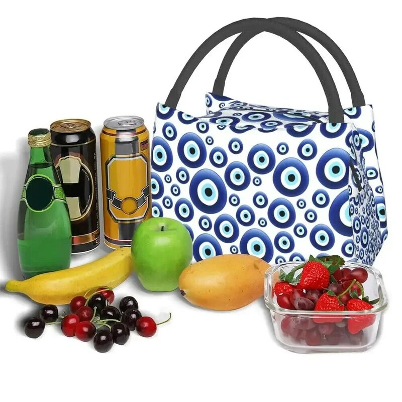 Greek Nazar Evil Eye Ornament Insulated Lunch Bags Women Lucky Charm Amulet Resuable Thermal Cooler Food Lunch Box Work Travel
