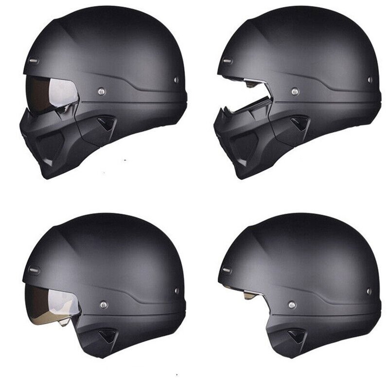 Retro Capacete staccabile per moto casco aperto ABS a sgancio rapido integrale nero opaco modulare classico professionale