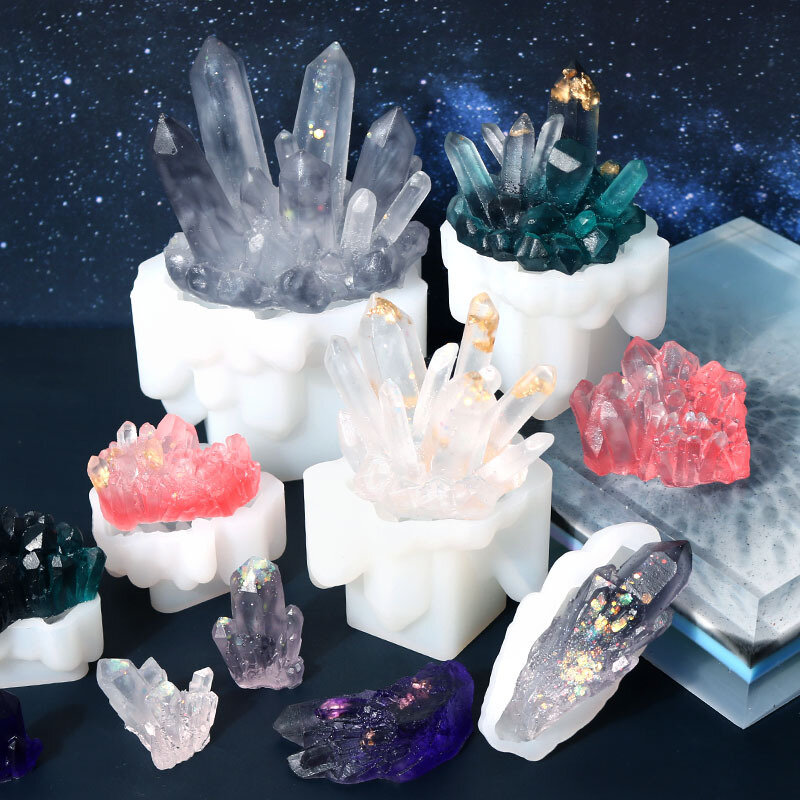 Growing cristal quartzo rock resina epóxi moldes de silicone cristal pedra cascalho fundição moldes de jóias fazendo para artesanato chaveiro