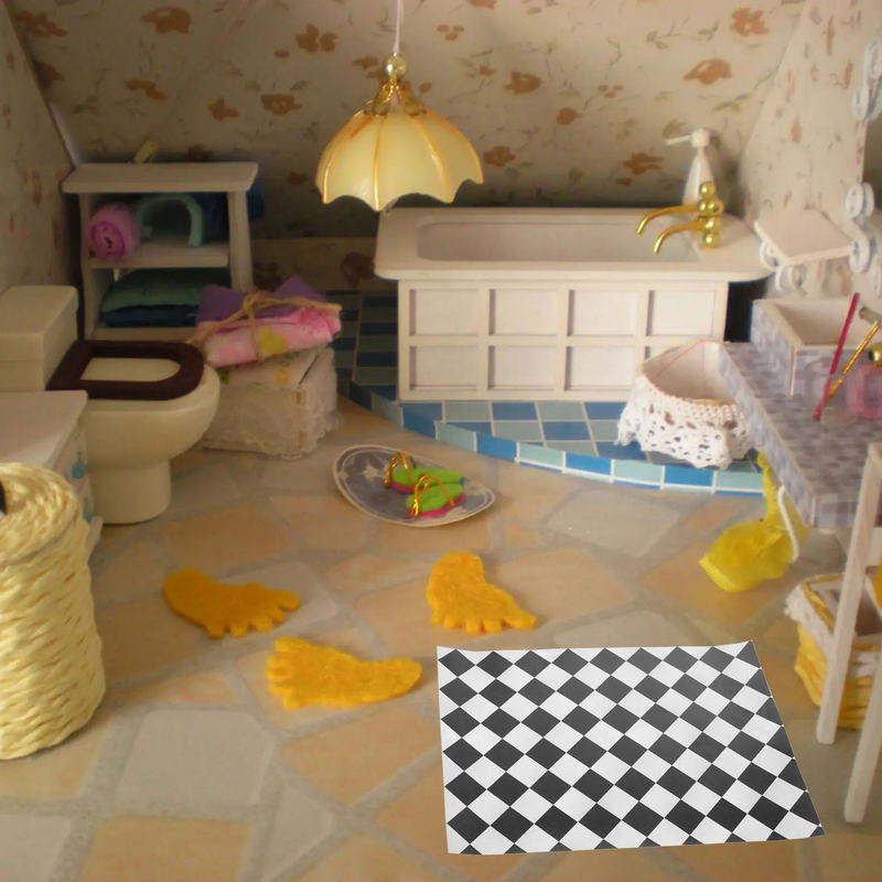 Miniatura Retro Dollhouse Floor Wallpaper, Decoração De Pisos, Acessórios