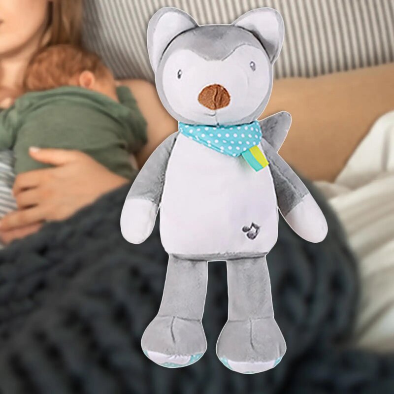 ของเล่นตุ๊กตาหมอนรูปสัตว์ยัดนุ่นมีเสียงดนตรีมีไฟ LED สำหรับเด็กผู้หญิงคริสต์มาสสำหรับเด็กชายทารกแรกเกิด