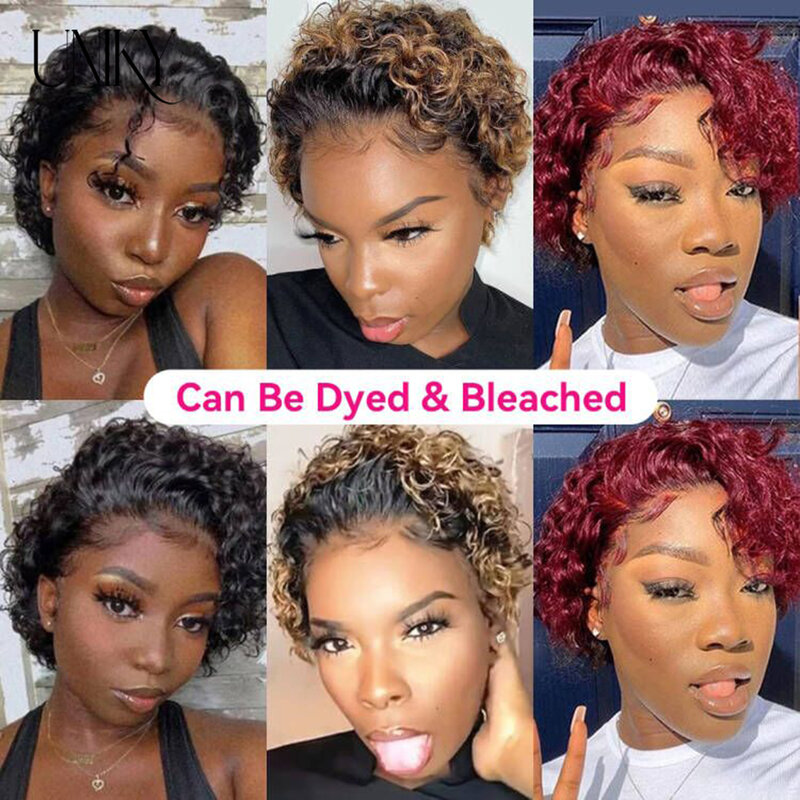 Short Pixie Cut Wig Peruvian Water Wave Human Hair Wigs For Black Women 18% Destiny Deep Curly 13*1 Lace Front Wigs for Women