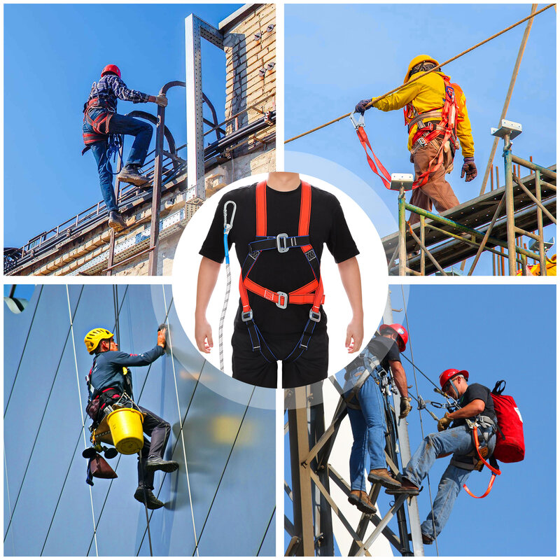 Pięciopunktowa uprząż bezpieczeństwo pracy na dużych wysokościach z karabinkiem do treningu wspinaczkowego na świeżym powietrzu przemysłowa lina pas bezpieczeństwa