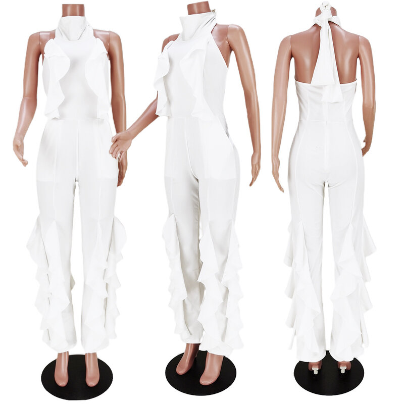 Sexy Halter Jumpsuit Women's Black Straight Trousers White Backless Wide Leg Rompers Slim Fit Loose Playsuit 2022 Summer Outfit