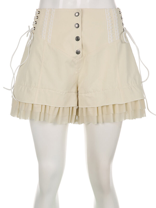 Rockmore Mesh Patchwork Hot Sweet Shorts delicato carino a vita alta donna Y2K Coquette estetica estate Casual Mini pantaloni corti 2023
