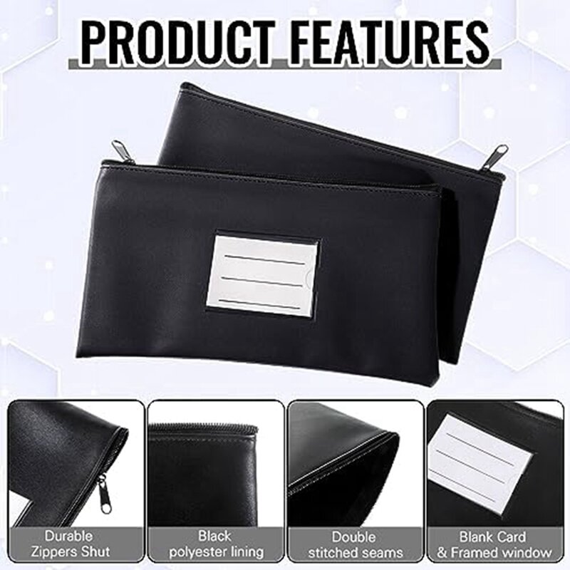 6PC Money Bags With Zipper Security Bank Deposit Bag Money Bag Receipt Holder For Cash Coins Cosmetic Paper Money Tool