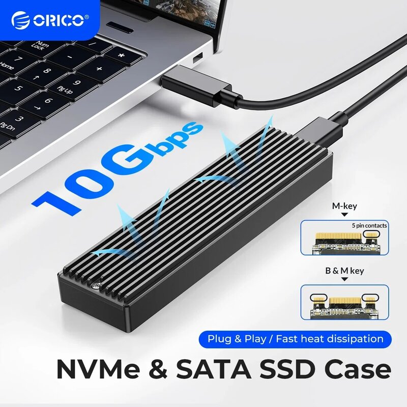 ORICO-M.2 NVMe Gabinete SSD SATA, USB 3.1, Gen 2, 10 Gbps para NVMe PCI-E, M.2 SSD Case, Suporte Adaptador Externo Portátil, UASP