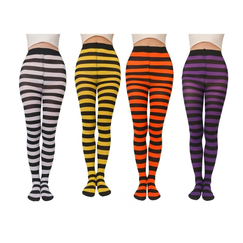 Women Casual Striped Tights Christmas Striped Leggings Full Length Tights