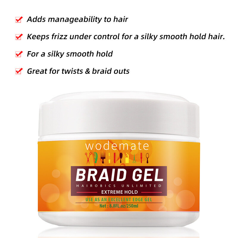Gel para trenzar el cabello, crema de ceras de peinado de larga duración, agarre suave, Control de bordes, trenzas antiencrespamiento, 250ml