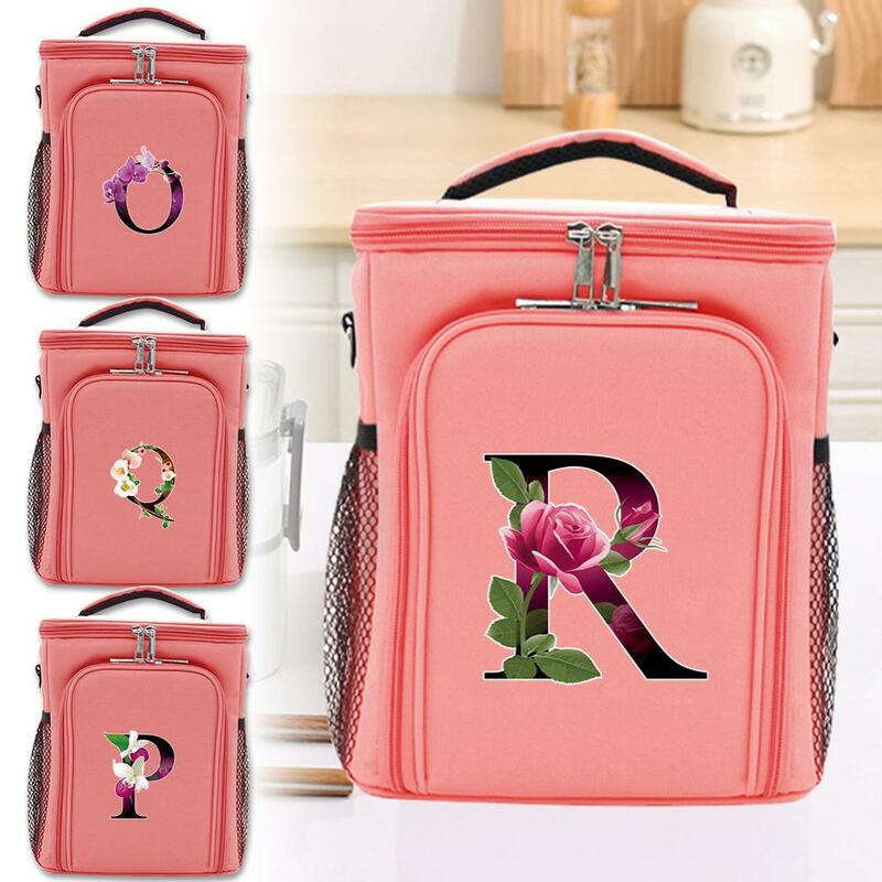 Flower Color Letter Print Pattern Large Capacity Minimalist Lunch Insulation Bag Waterproof Insulated Portable Zipper Lunch Bag