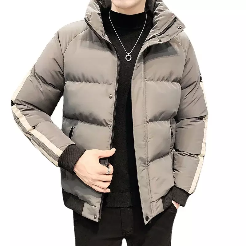 Мужская Толстая теплая хлопковая куртка, модная однотонная повседневная куртка из натурального хлопка