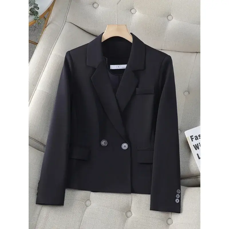 Jaqueta formal de manga comprida feminina, blazer curto feminino, casaco feminino, preto, branco, azul, primavera, outono