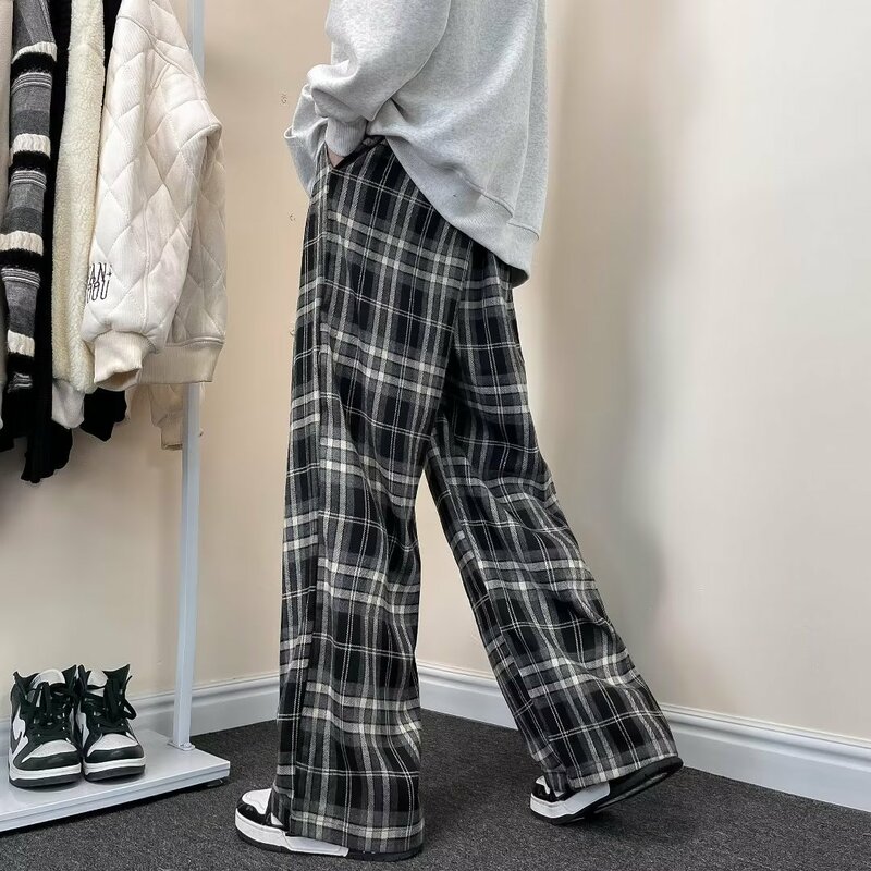 Celana panjang taktis untuk pria, celana panjang longgar baru musim semi 2024, celana panjang Jogger populer Korea, celana kotak-kotak pria