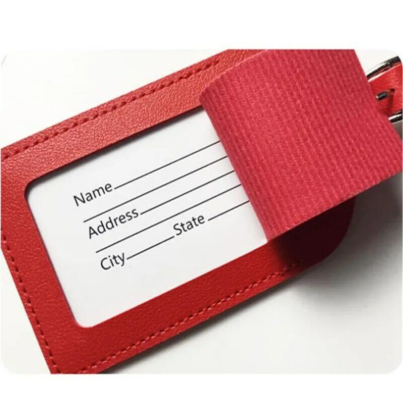 Tas Tag koper kulit PU pria wanita, koper pengidentifikasi bagasi Label nama ID pemegang alamat aksesoris perjalanan