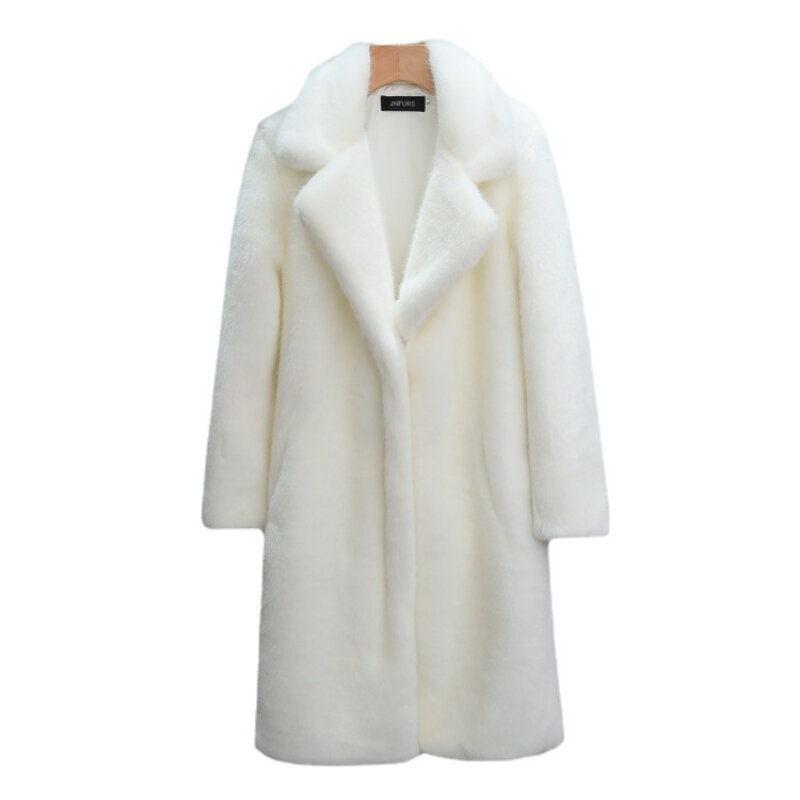 Nowy koreański damski płaszcz wierzchni imitacja futra norek długa luźna chuda damski płaszcz zagęszczony wełniany płaszcz