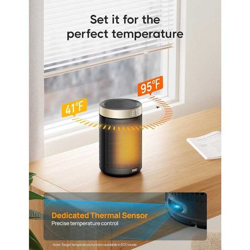 Appareil de chauffage électrique portable pour intérieur, radiateur avec thermostat, affichage numérique, minuterie, mode cuillère à soupe et mode ventilateur, 1500W