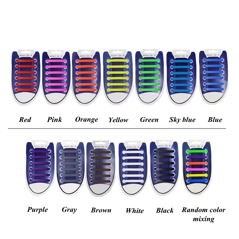 12 Buah Tali Sepatu Silikon Tali Sepatu Elastis Tanpa Dasi Sneakers Santai Cepat Malas Renda Anak Dewasa Uniseks Tali Sepatu Karet Keselamatan