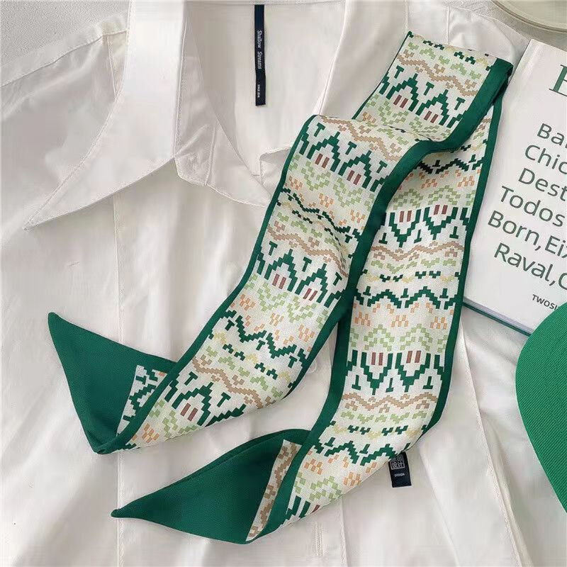 Женский модный элегантный декоративный длинный шарф шириной 7 см узкий модный аксессуар обязательный зеленый маленький шарф универсальный тонкий мягкий
