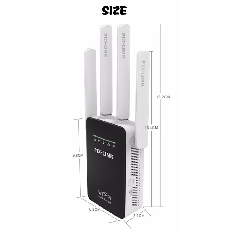 Amplificador Wifi de 300Mbps con antenas y funciones WPS, accesorios de red