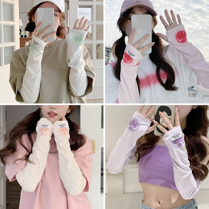 Women Cycling Driving Anti-UV Sun Protection Ice Silk Gloves Arm Covers Arm Sleeves Elbow Cover