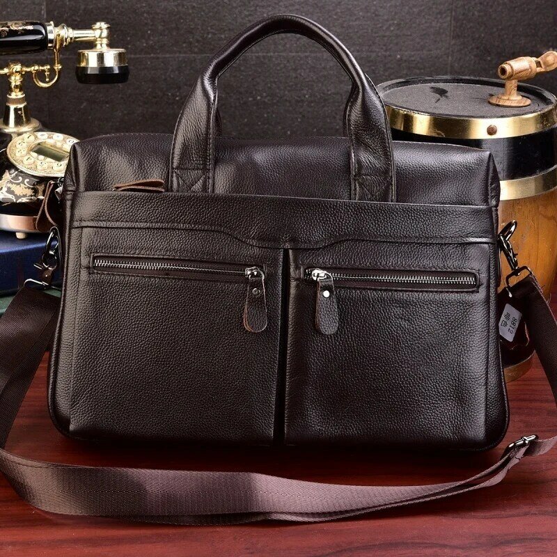 Business Genuine Leather Men Briefcase Large Capacity Laptop Messenger Bags Retro Shoulder Cow Male Handbags