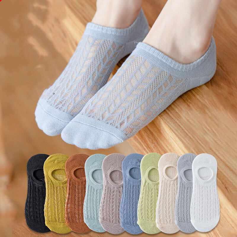 5pair /Lot Women Invisible Thin Mesh Socks Mujer Non-slip Chaussette Ankle Low Female Boat Socks No Show Breathable Calcetines