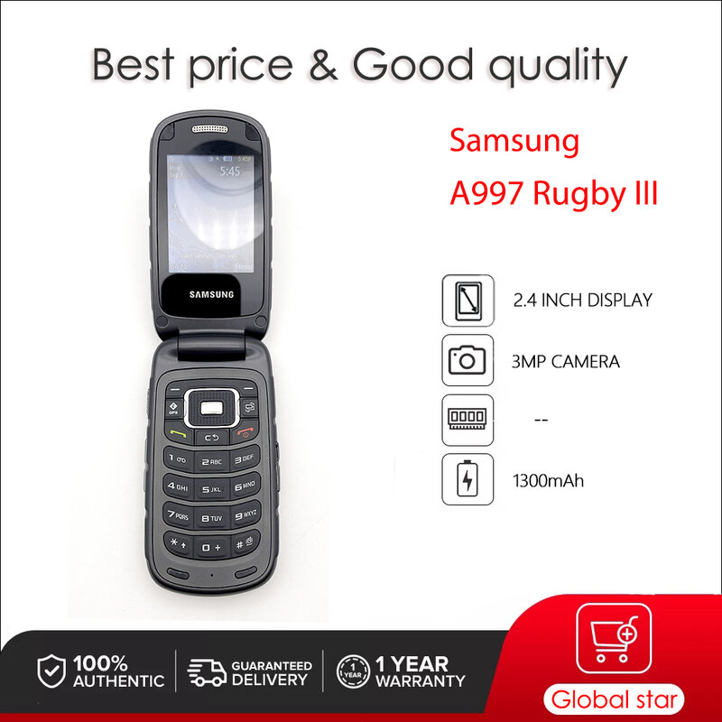 Samsung-A997 Rugby III Bluetooth Celular, Original Desbloqueado, 3G, 2.4 ", 3MP, 1300mAh, Vídeo Alto-falante