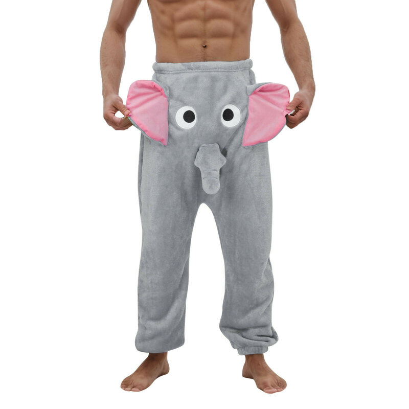 Men's Elephant Boxer Pajama Pants Flannel Funny Novelty Shorts Humorous Pants Underwear Gift Animal Pants Male Soft Trousers