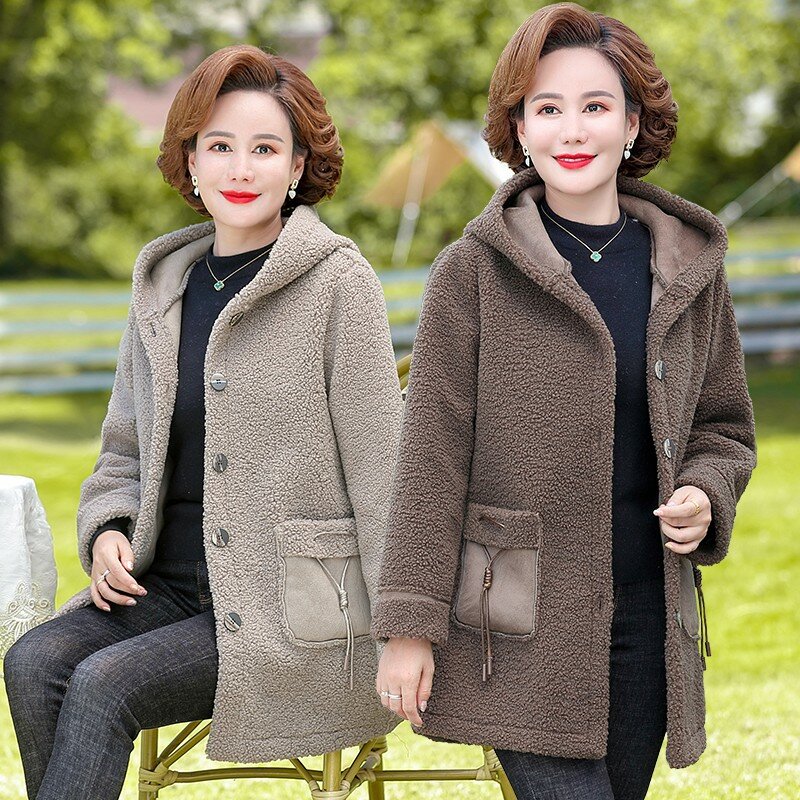 Зимняя одежда для мам, бархатное теплое пальто, Женское пальто с капюшоном, бархатное Свободное пальто для женщин среднего возраста, Женская куртка