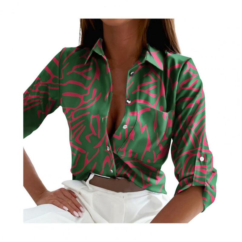 Blusa de manga larga con solapa para mujer, camisa con estampado Floral Vintage, botones, para oficina, Primavera, 2023, 21620