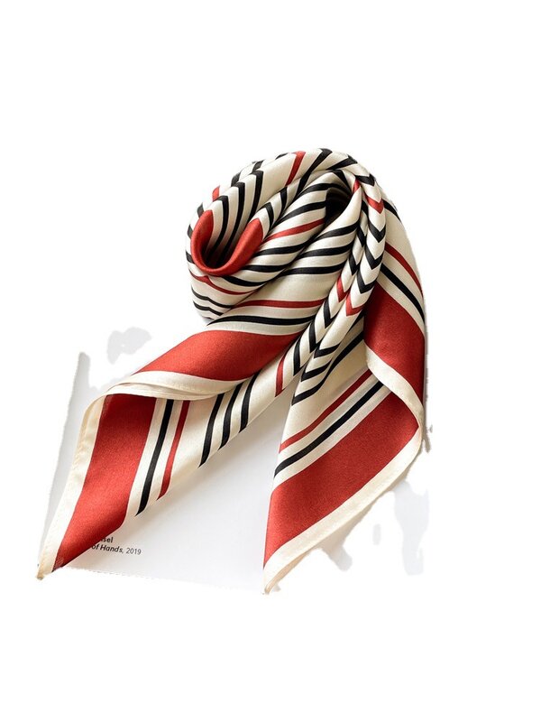 Silk black and white striped decorative scarf small scarf for women's versatile mulberry silk silk scarf small square scarf