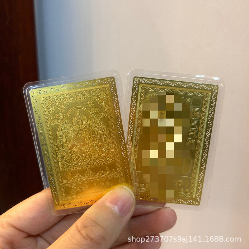 ティベットタントラスモール銅カード、グリーンタアラゴールドカード、キャリングカード、タンカ用品