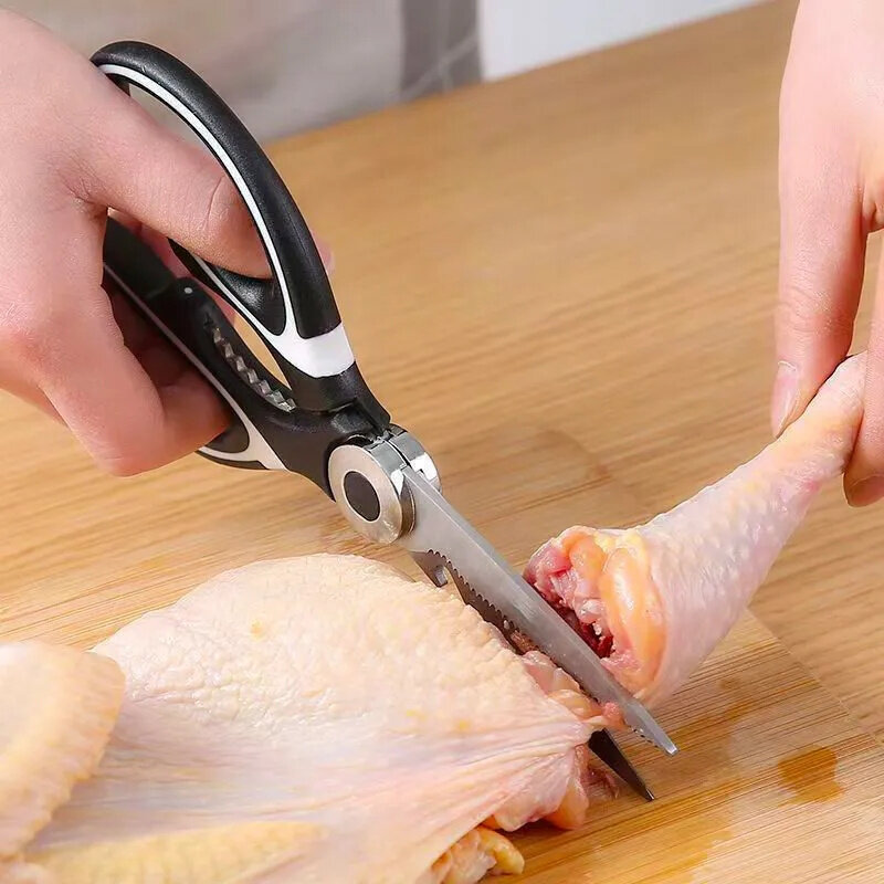 Kitchen Scissors Stainless Steel Multifunctional Non Slip Sharp Chicken Bone Scissors Chicken Wings Fish Killing BBQ Scissors