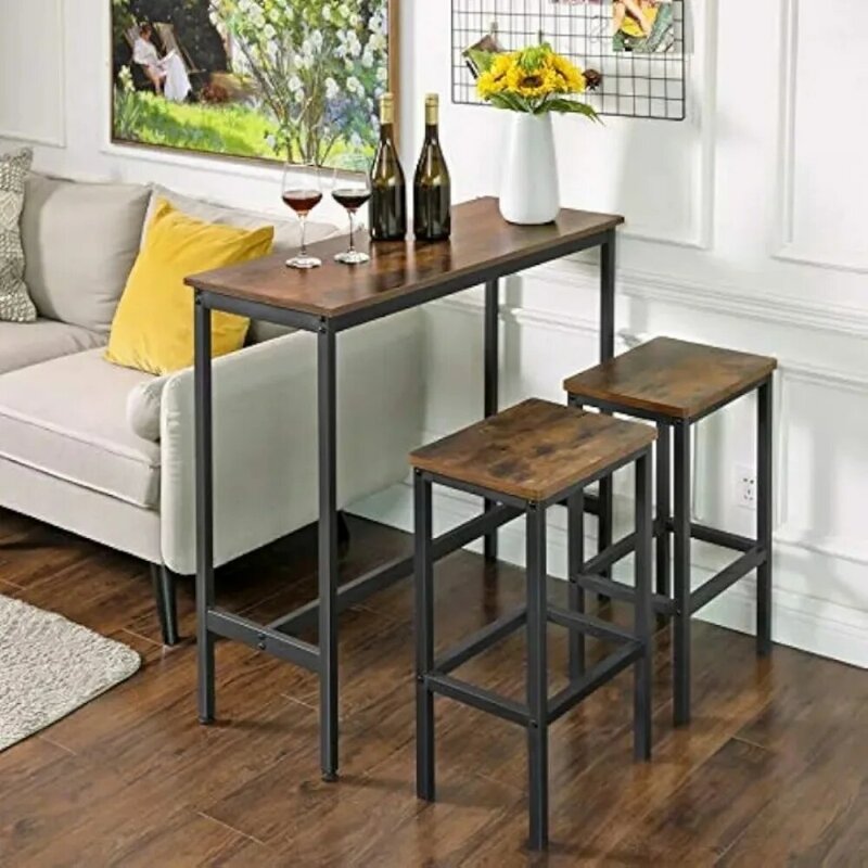 Narrow Long Bar Table, Kitchen Dining Table, High Pub Table, Sturdy Metal Frame, Industrial Design