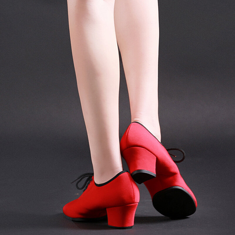 Sepatu Dansa Latin Wanita Kain Oxford Sepatu Latihan Anak-anak Guru Sepatu Lunak Ballroom Persegi untuk Ventilasi Wanita
