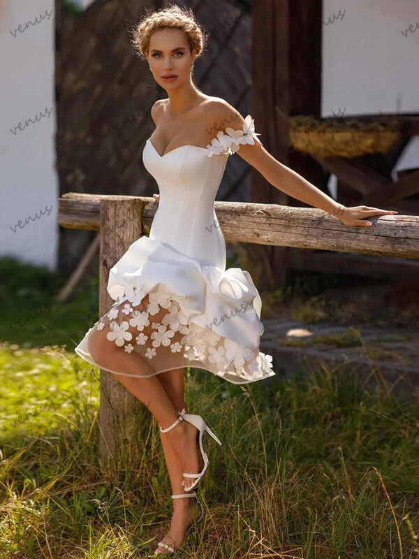 Gaun pernikahan cantik gaun pengantin elegan jubah panjang lutut untuk pesta Formal bahu terbuka anggun Vestidos De Novia 2024