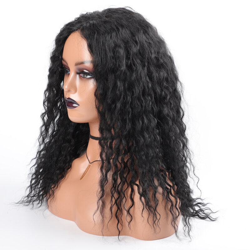Perruque Lace Wig Non Remy naturelle bouclée noire, 4x4, naissance des cheveux pre-plucked, pour femmes