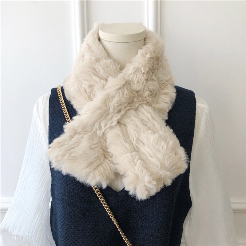 Fake Fur Collar Scarf New Solid Color Neck Protect Thicken Plush Scarf Cross Scarves Outdoor