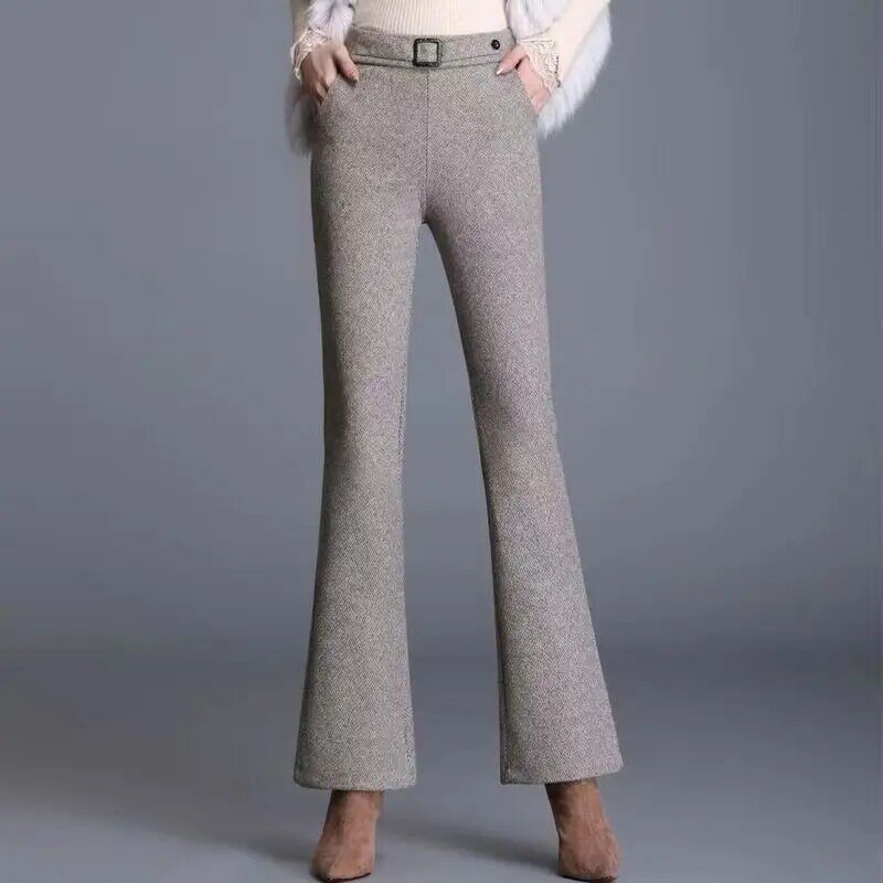 المرأة واسعة الساق السراويل مع جيوب ، عالية الخصر ، مستقيم ، خليط ، رقيقة ، أحادية اللون ، مزاجه ، السيدات الملابس ، الخريف ، الشتاء ، جديد ، 2023