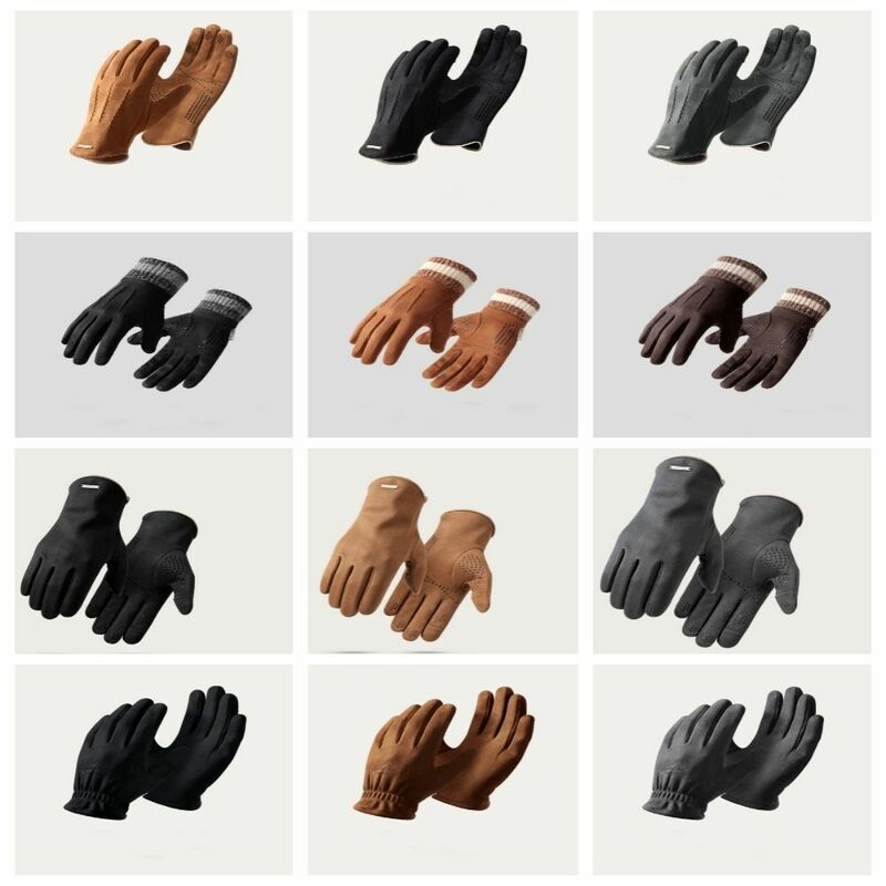 Touch Screen Men Full Finger Mittens Warm Cycling Gloves Man Suede Gloves Thicken Ski Mittens Five Finger Driving Gloves