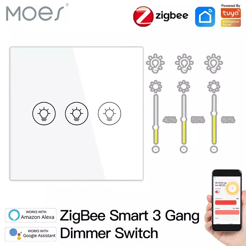Zigbeeマルチギャングスマートライトディマースイッチ独立した制御スマートチュウヤアプリ制御で動作alexa googleホーム1/2/3ギャング