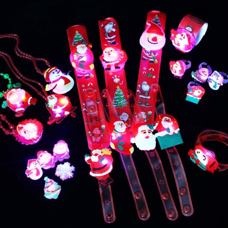 Anillo de luz Led de Navidad para adultos y niños, broches, collar, brazalete luminoso que brilla en la oscuridad, fiesta de Navidad, Rave, envío directo