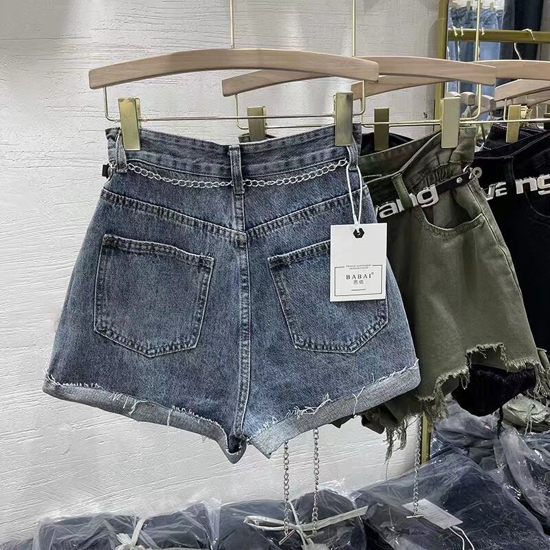 Американские популярные шорты для девушек, дизайнерские нестандартные джинсовые шорты с завышенной талией, женские шикарные летние свободные нишевые Широкие штаны с необработанным краем