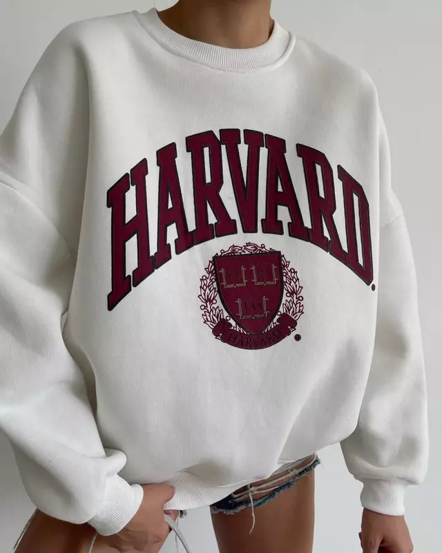 Frauen Rundhals ausschnitt Sweatshirt Damen Harvard Brief Grafik druck übergroße Sweatshirt Rundhals ausschnitt adrett niedlich lose Pullover Pullover