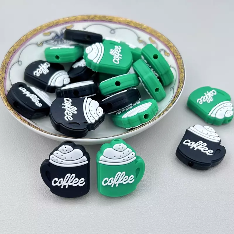 10pc DIY Coffee Cup Baby Silicone Bead Pacifier Chain Necklace Accessories Safe Food Grade Nursing Chewing BPA Free Focal Beads