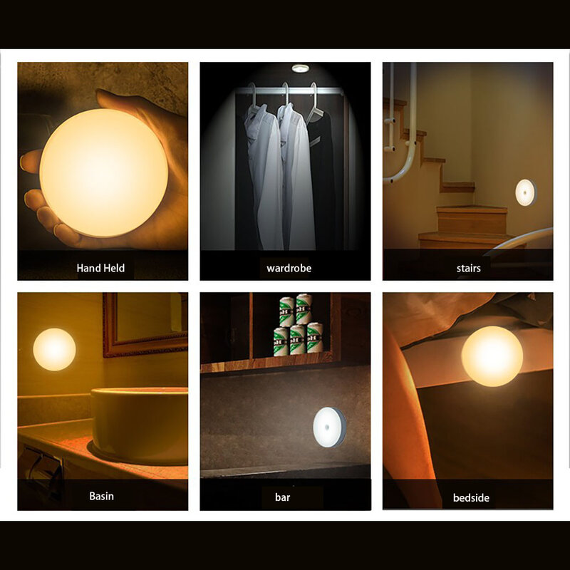 Luzes da noite led usb recarregável sem fio wall-mounted corpo sensor de movimento indução noite lâmpada de iluminação de cabeceira quarto armário