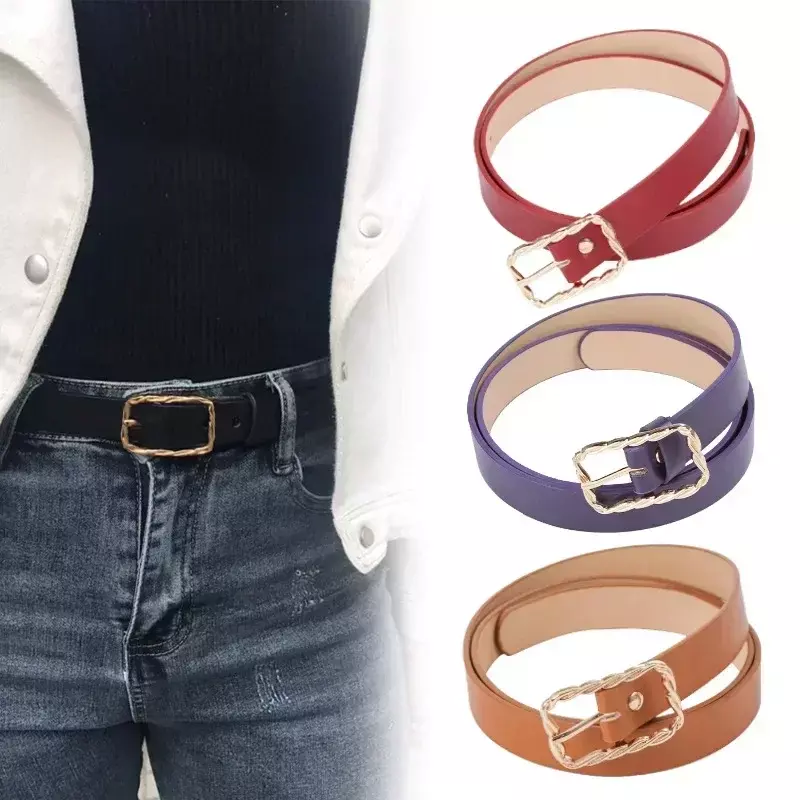 حزام نسائي كوري من الجلد الصناعي ، لون ثابت ، متعدد الاستخدامات ، عصري ، جينز ، فساتين ، نسخة بسيطة
