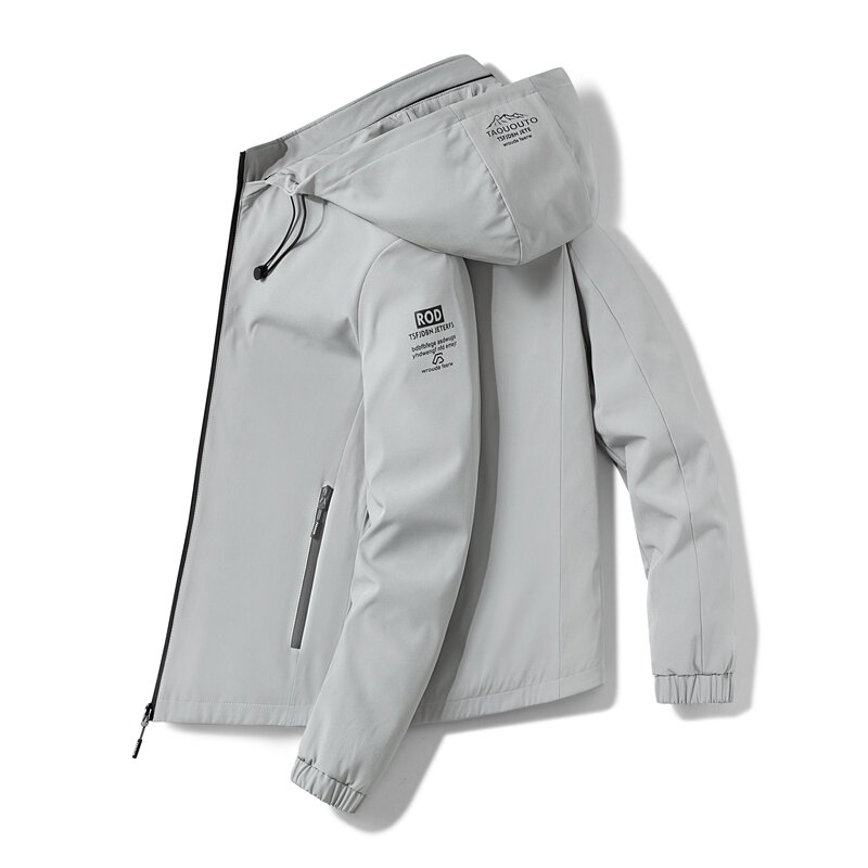 용수철 남성 재킷 트렌디한 얇은 단색 후드 재킷, 힙합 스트리트웨어, 남성 캐주얼 코트, 스포츠 가을 블랙 바람막이 4XL