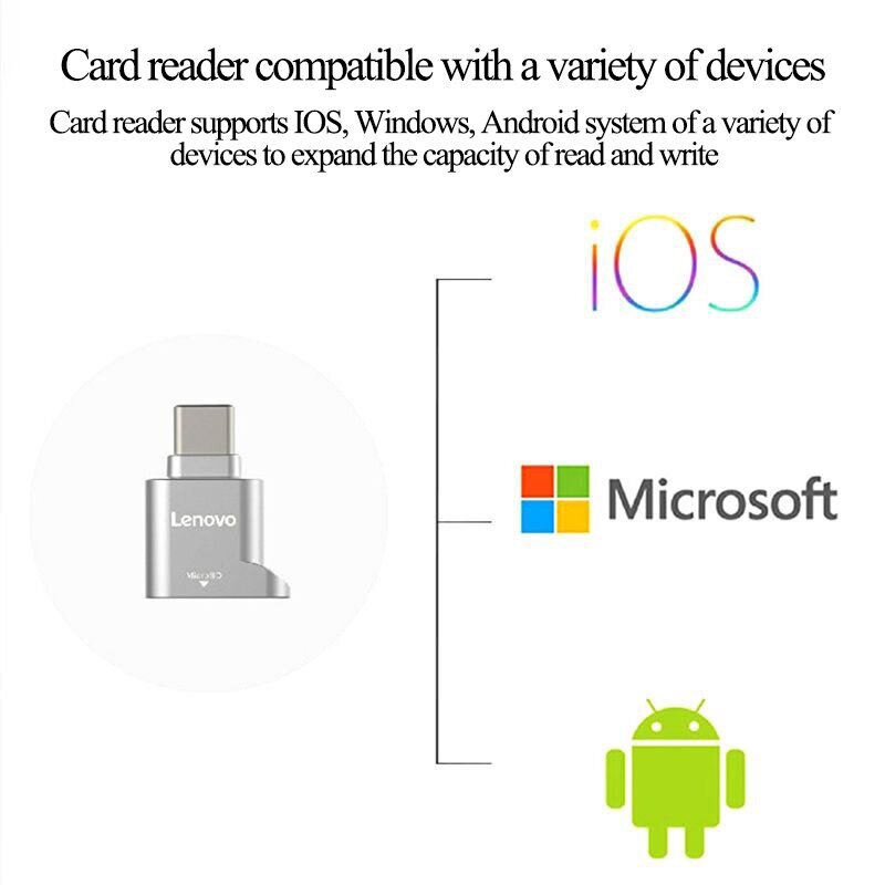 Lenovo-Lecteur de carte Micro SD, USB C vers SD, Type C TF, carte mémoire avec adaptateur USB C vers USB